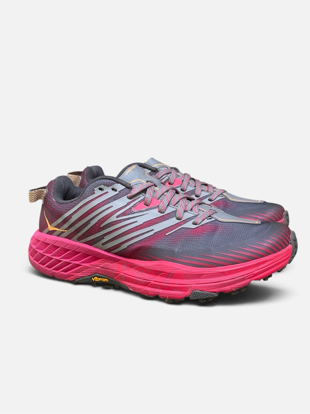 Hoka One One Speedgoat 4 Trail-Running Shoe in Castlerock/Paradise Pink Sz 7